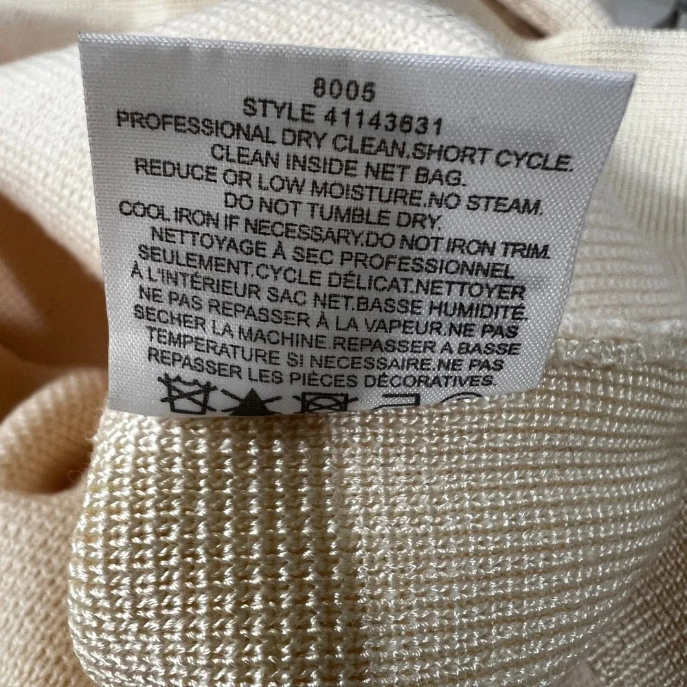 Tory Burch Embellished Merino Wool Sweater Cream Women Size M Crystal V-Neck
